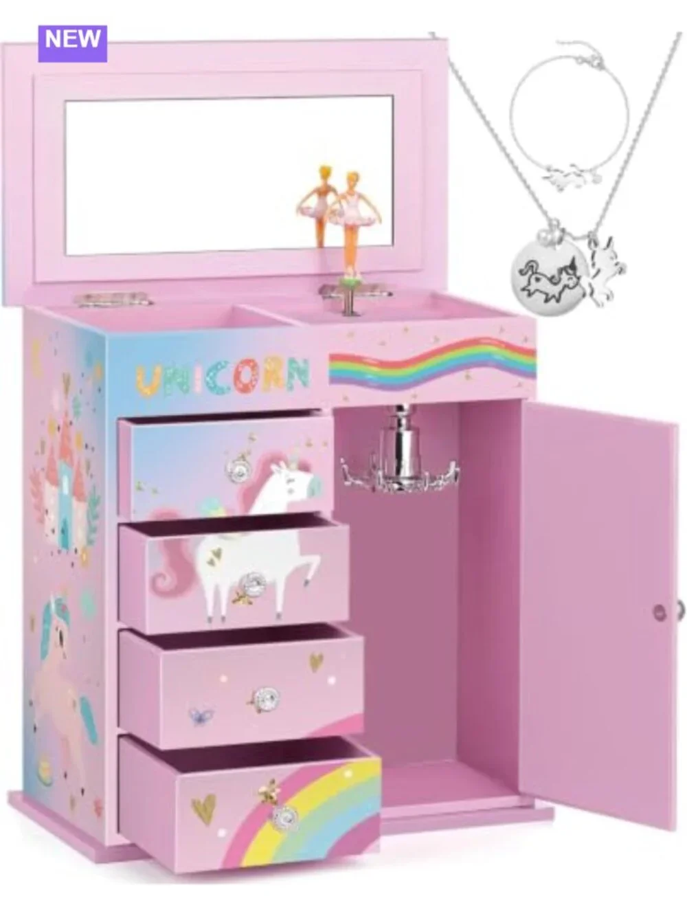 5-Layer Musical Jewelry Box Spinning Ballerina Unicorn Castle Design Jewelry